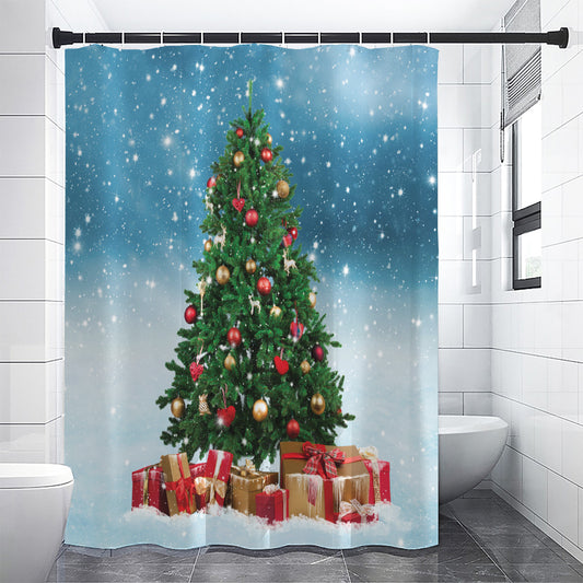 Christmas Tree And Snow Print Shower Curtain