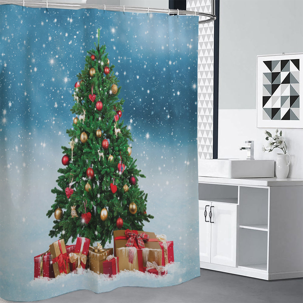 Christmas Tree And Snow Print Shower Curtain