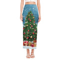 Christmas Tree And Snow Print Side Slit Maxi Skirt