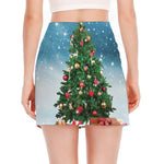 Christmas Tree And Snow Print Side Slit Mini Skirt