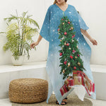Christmas Tree And Snow Print Silk V-Neck Kaftan Dress