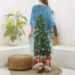 Christmas Tree And Snow Print Silk V-Neck Kaftan Dress