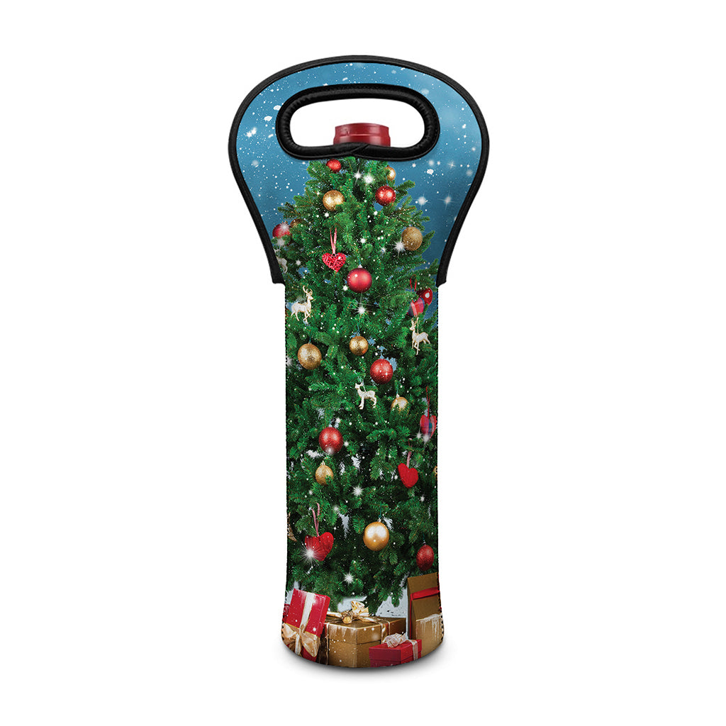 Christmas Tree And Snow Print Single Neoprene Wine Tote
