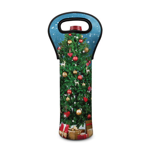 Christmas Tree And Snow Print Single Neoprene Wine Tote