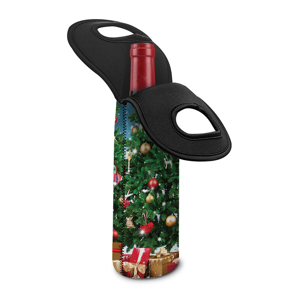 Christmas Tree And Snow Print Single Neoprene Wine Tote