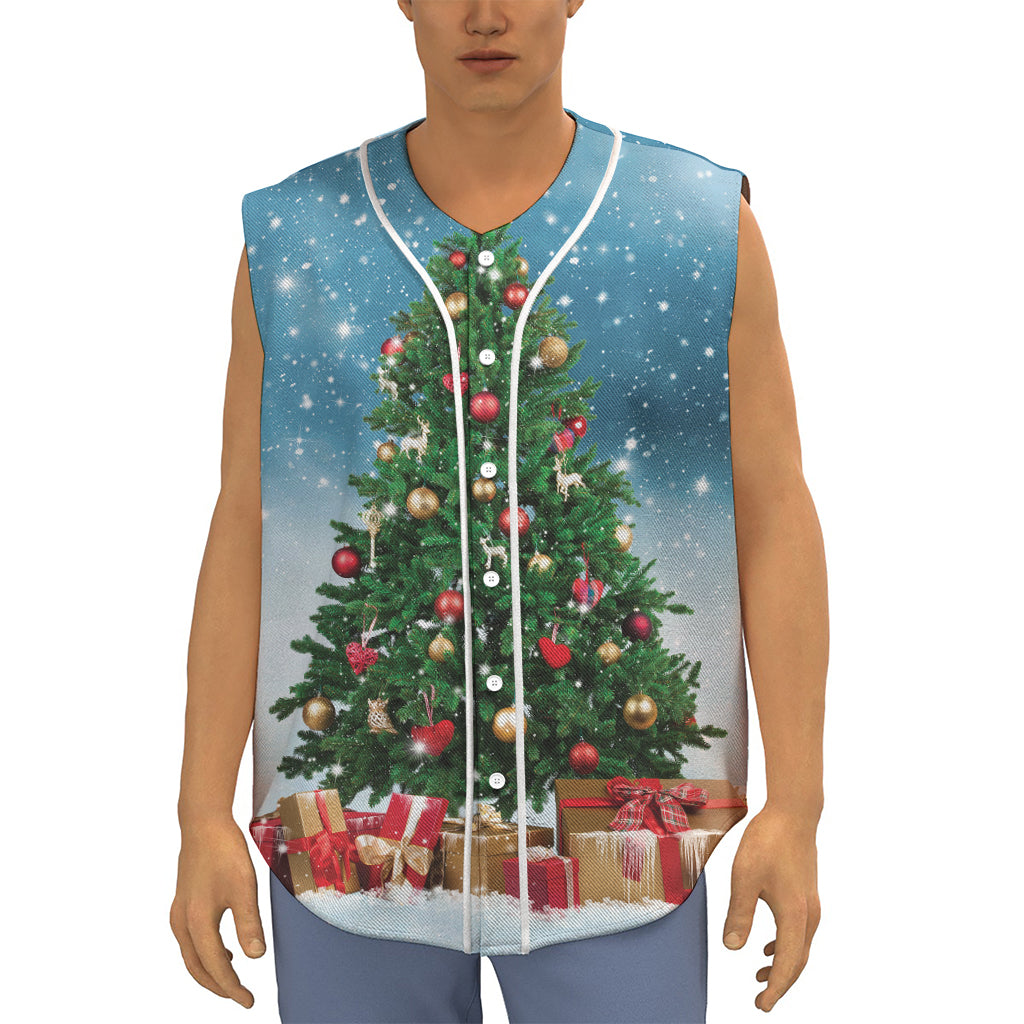 Christmas Tree And Snow Print Sleeveless Baseball Jersey