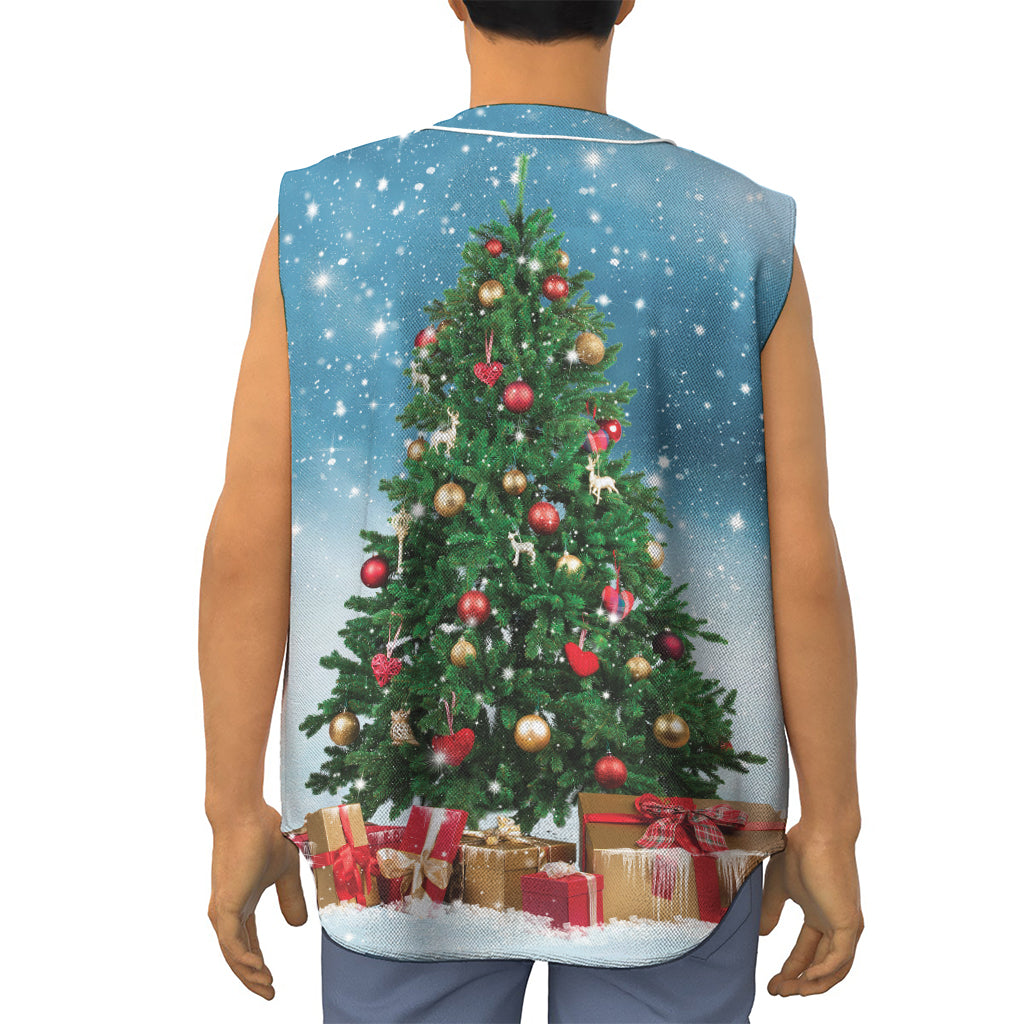 Christmas Tree And Snow Print Sleeveless Baseball Jersey