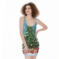 Christmas Tree And Snow Print Sleeveless Bodycon Dress