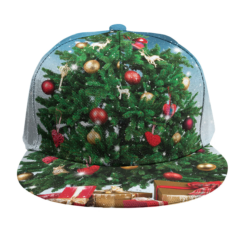 Christmas Tree And Snow Print Snapback Cap