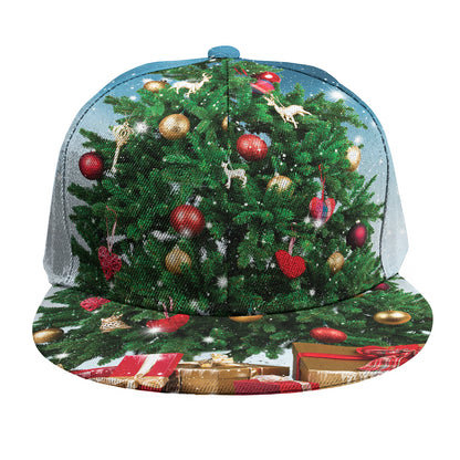 Christmas Tree And Snow Print Snapback Cap