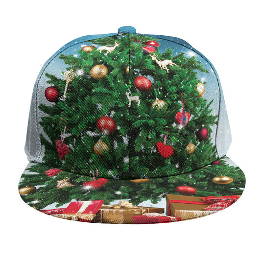 Christmas Tree And Snow Print Snapback Cap