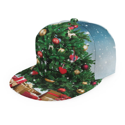 Christmas Tree And Snow Print Snapback Cap