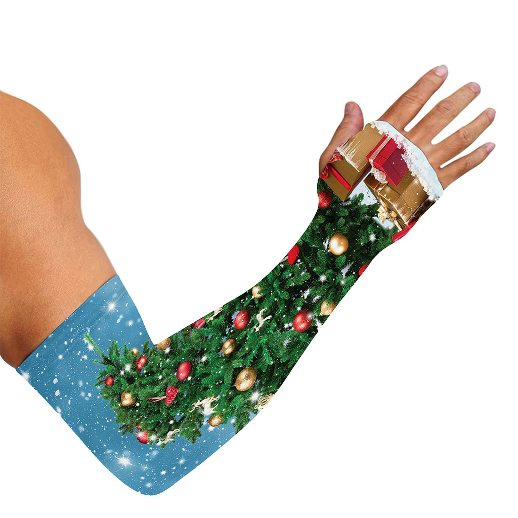 Christmas Tree And Snow Print Sun Protection Arm Sleeves