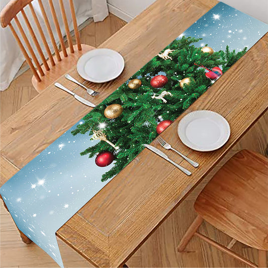 Christmas Tree And Snow Print Table Runner