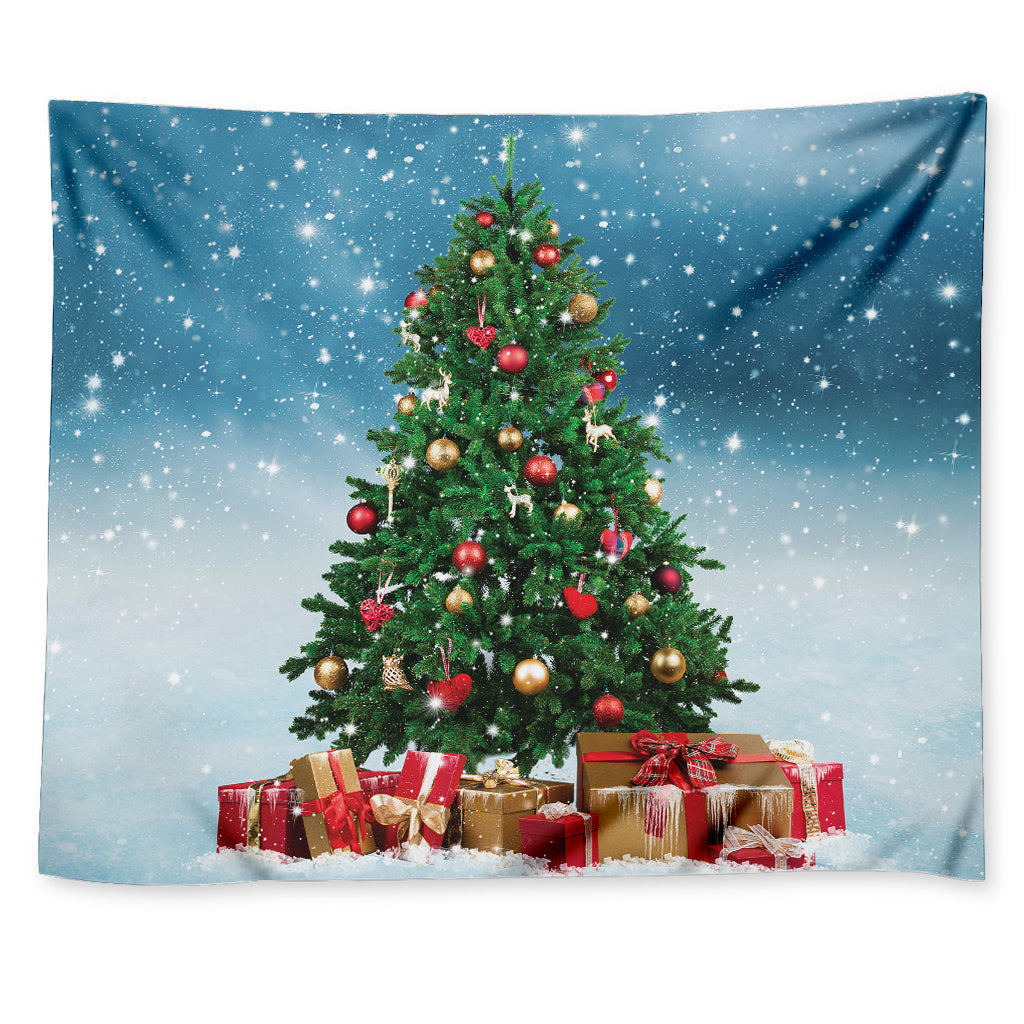 Christmas Tree And Snow Print Tapestry