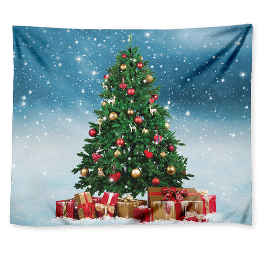 Christmas Tree And Snow Print Tapestry