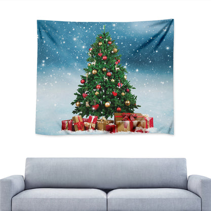 Christmas Tree And Snow Print Tapestry