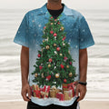 Christmas Tree And Snow Print Textured Short Sleeve Shirt