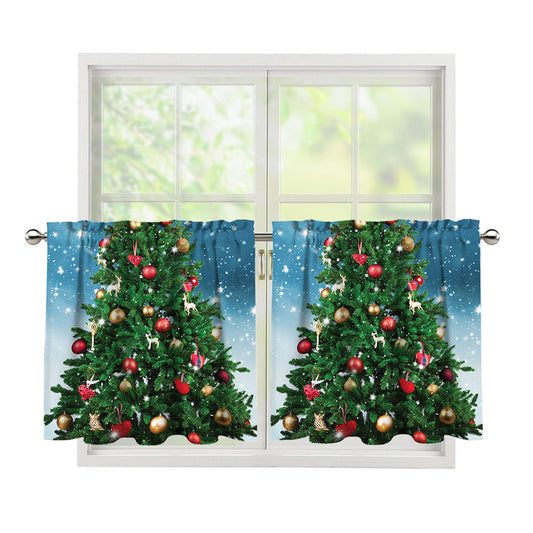 Christmas Tree And Snow Print Tier Curtains