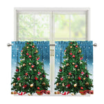 Christmas Tree And Snow Print Tier Curtains