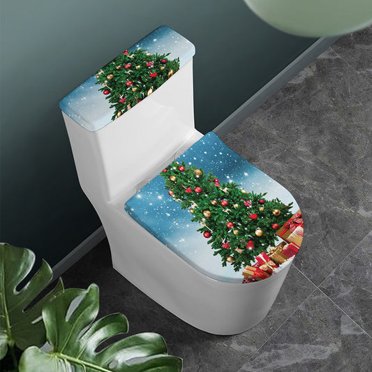 Christmas Tree And Snow Print Toilet Lid And Tank Cover Set