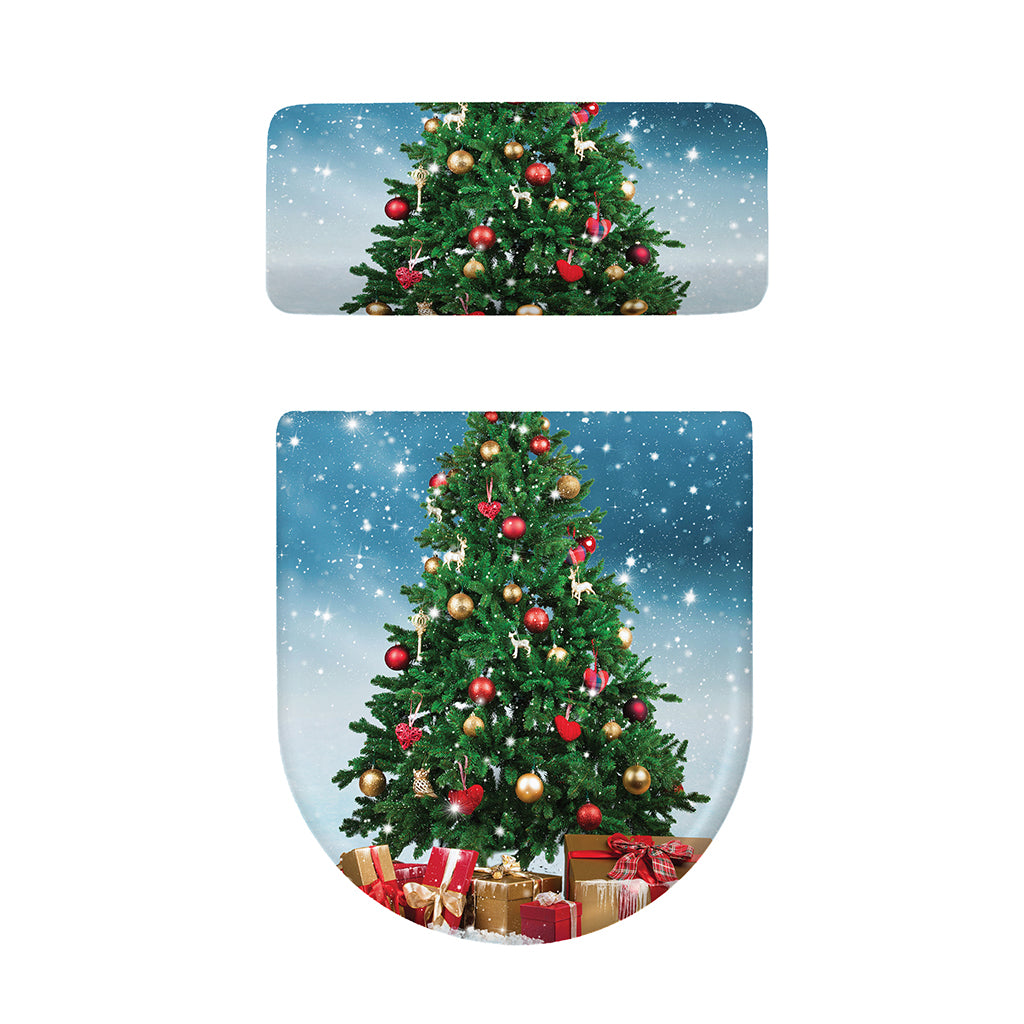Christmas Tree And Snow Print Toilet Lid And Tank Cover Set