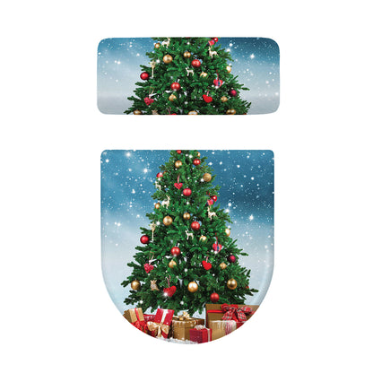 Christmas Tree And Snow Print Toilet Lid And Tank Cover Set