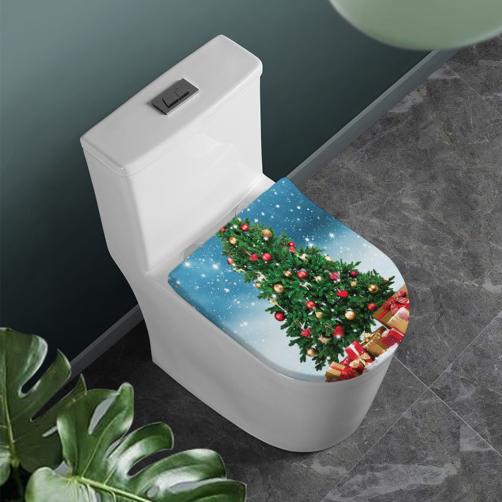 Christmas Tree And Snow Print Toilet Lid Cover