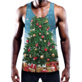 Christmas Tree And Snow Print Men's Workout Tank Top