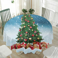 Christmas Tree And Snow Print Waterproof Round Tablecloth