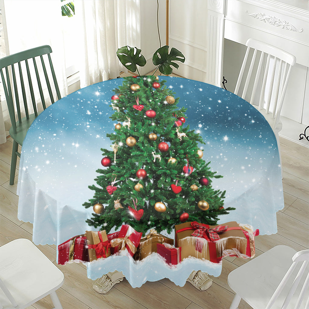 Christmas Tree And Snow Print Waterproof Round Tablecloth