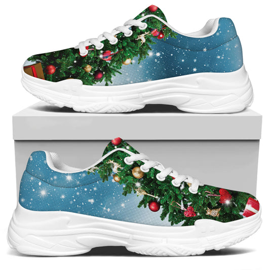 Christmas Tree And Snow Print White Chunky Shoes