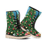 Christmas Tree And Snow Print Winter Boots