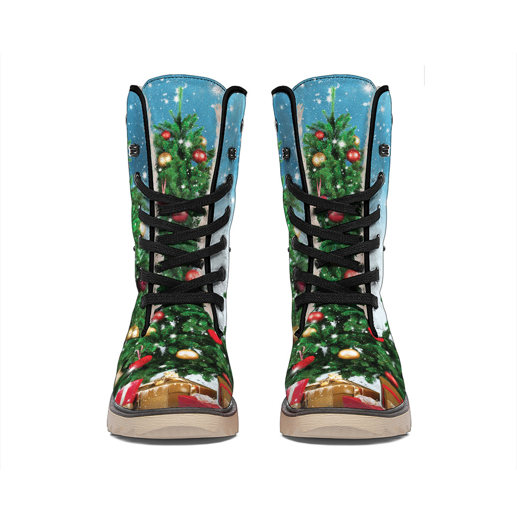 Christmas Tree And Snow Print Winter Boots