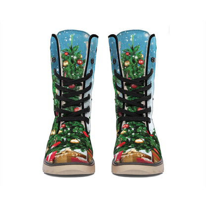 Christmas Tree And Snow Print Winter Boots