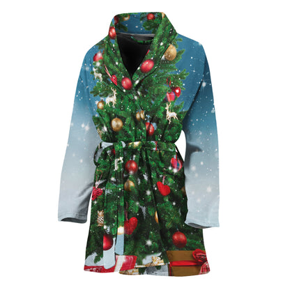 Christmas Tree And Snow Print Women's Bathrobe