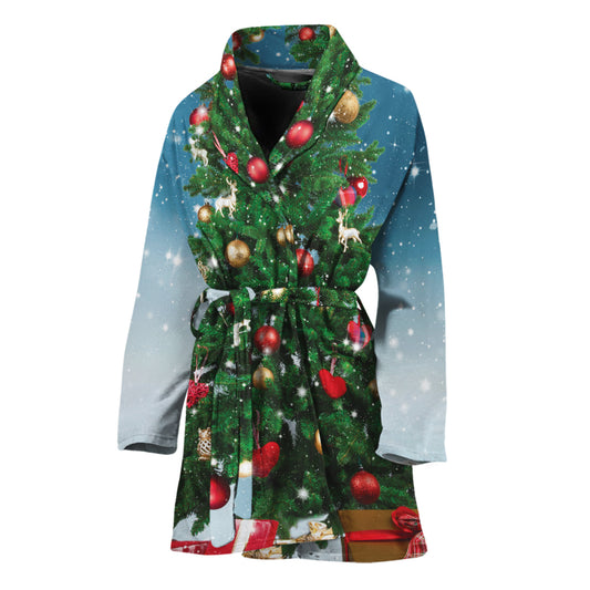 Christmas Tree And Snow Print Women's Bathrobe