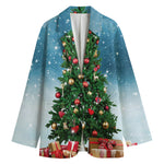 Christmas Tree And Snow Print Women's Blazer