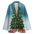 Christmas Tree And Snow Print Women's Cotton Blazer
