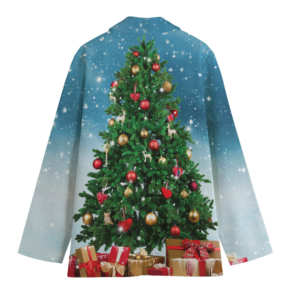 Christmas Tree And Snow Print Women's Cotton Blazer