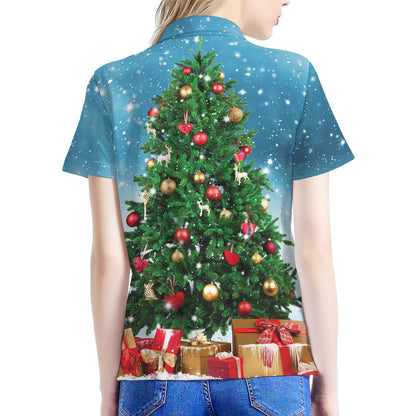 Christmas Tree And Snow Print Women's Polo Shirt