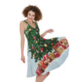 Christmas Tree And Snow Print Sleeveless Knee Length Dress