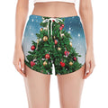 Christmas Tree And Snow Print Women's Split Running Shorts