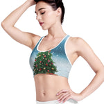 Christmas Tree And Snow Print Women's Sports Bra