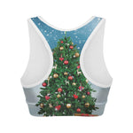 Christmas Tree And Snow Print Women's Sports Bra