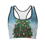 Christmas Tree And Snow Print Women's Sports Bra
