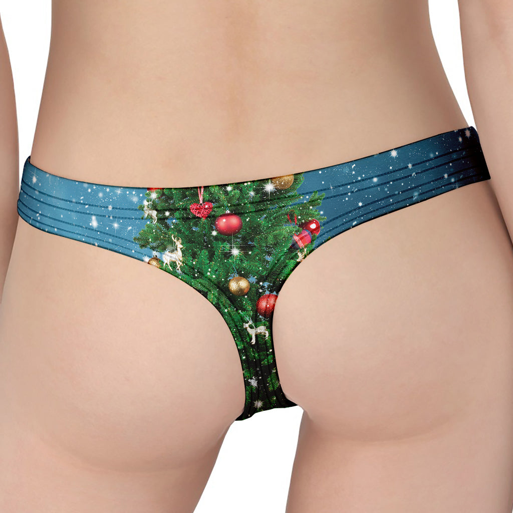 Christmas Tree And Snow Print Women's Thong