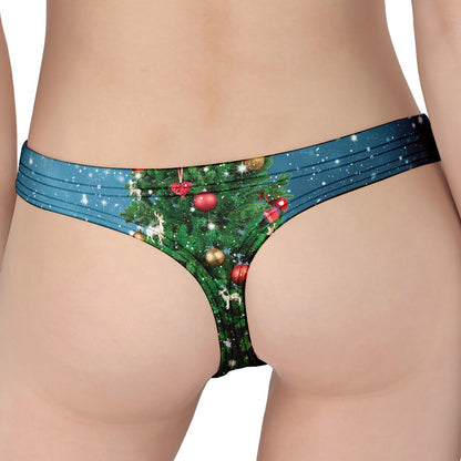 Christmas Tree And Snow Print Women's Thong