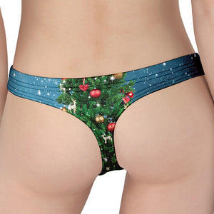 Christmas Tree And Snow Print Women's Thong