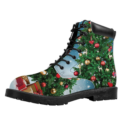 Christmas Tree And Snow Print Work Boots